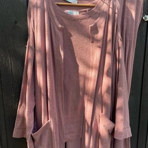 Free People 3 Piece Cotton Lounge Set / Top, Pants & Robe / MED / Dusty Pink